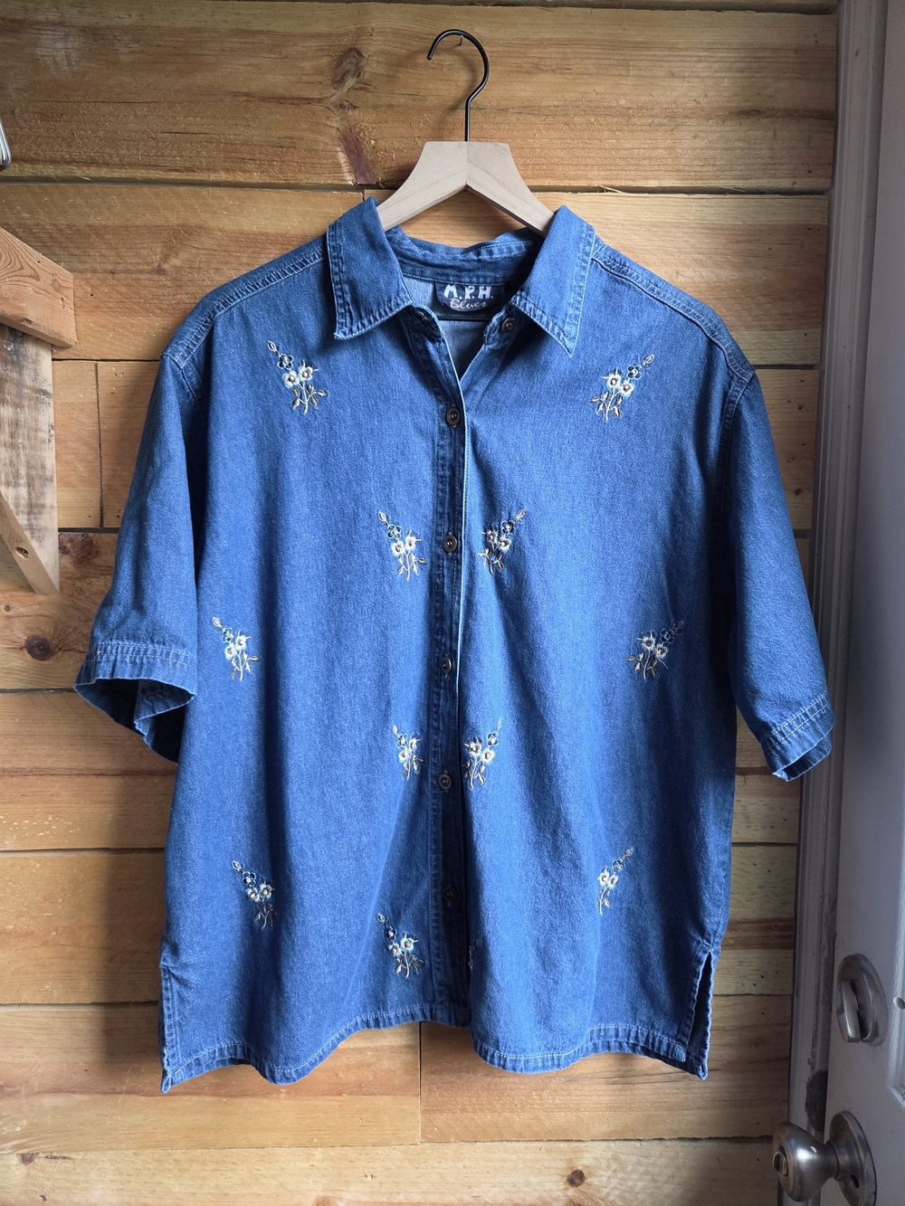 Vintage Blue Embroidered Denim Button-Down Shirt